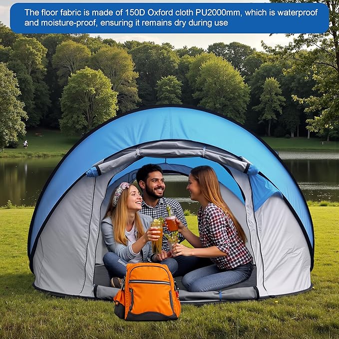Instant Pop Up Camping Tent 4 Person Blue Easy Pop Up Tent Waterproof Automatic Setup Doors-Instant Family Camping Tents Suitable for Camping Halloween Christmas Autumn Snow etc.(CP-Blue)