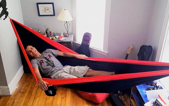 Hammock Bliss Single - Camping Hammock - Camping Essentials Portable Hammock - The Longest Single Hammock On Earth for Outside Hiking and Travel (Navy/Red)
