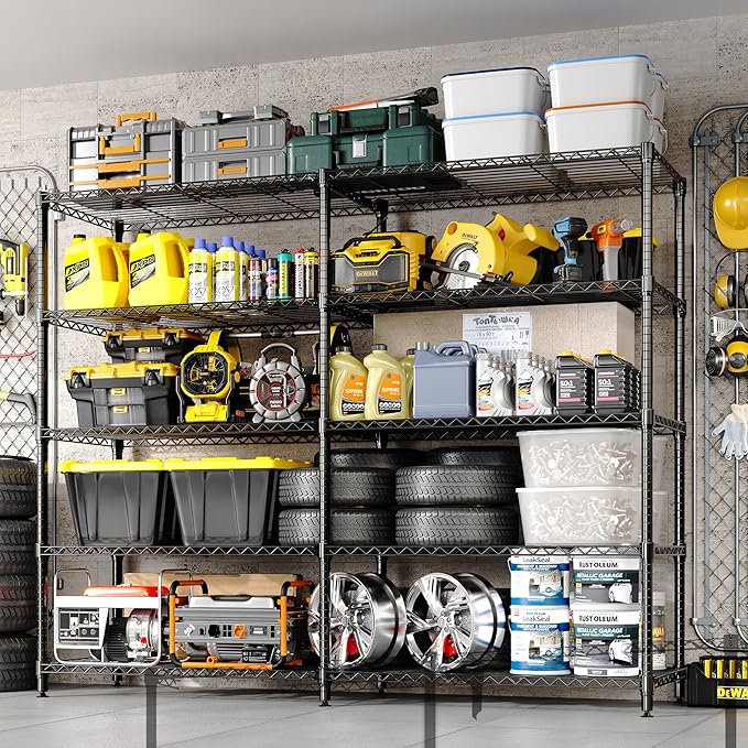 5-Tier Metal Wire Storage Rack for Food Service - Adjustable L-Shaped Industrial Shelving 1325 lbs Capacity Commercial Kitchen Pantry Garage 59W x 13.8D x 70.5H - 5 Floors Width 35