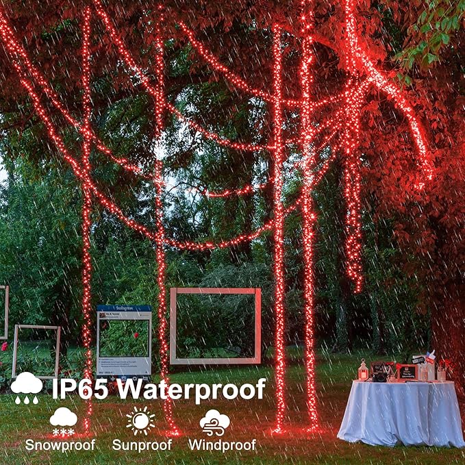 100FT 300 LED Christmas Lights Outdoor Plug in String Lights for Outside Waterproof with 8 Modes Connectable Green Wire Fairy Twinkle Lights for Indoor Patio Garden Xmas Holiday Decorations Red