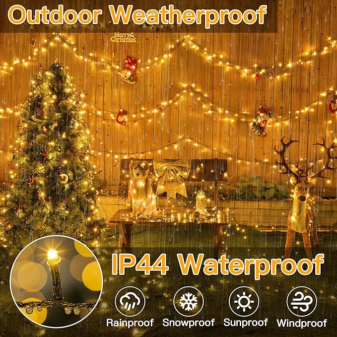 Ollny Christmas Lights 500LED 164FT Long Christmas Tree Lights with 8 Modes Remote Timer IP44 Waterproof Outdoor Christmas Lights for Tree House Yard Outside Xmas Decorations Warm White
