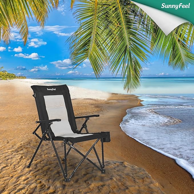 SUNNYFEEL Ergonomic High Back Camp Chair - 500lbs Heavy Duty Folding Chair UV-Resistant Portable Camp Chair with Hard Armrests Cup Holder＆ Bag for Outdoor Basebal Travel Sports Hiking Fishing