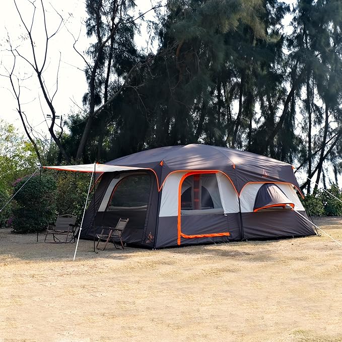 KTT Extra Large Tent 10-12-14 Person(A)Family Cabin Tents2 Rooms3 Doors and 3 Windows with MeshStraight WallWaterproofDouble LayerBig Tent for OutdoorPicnicCampingFamily Gathering
