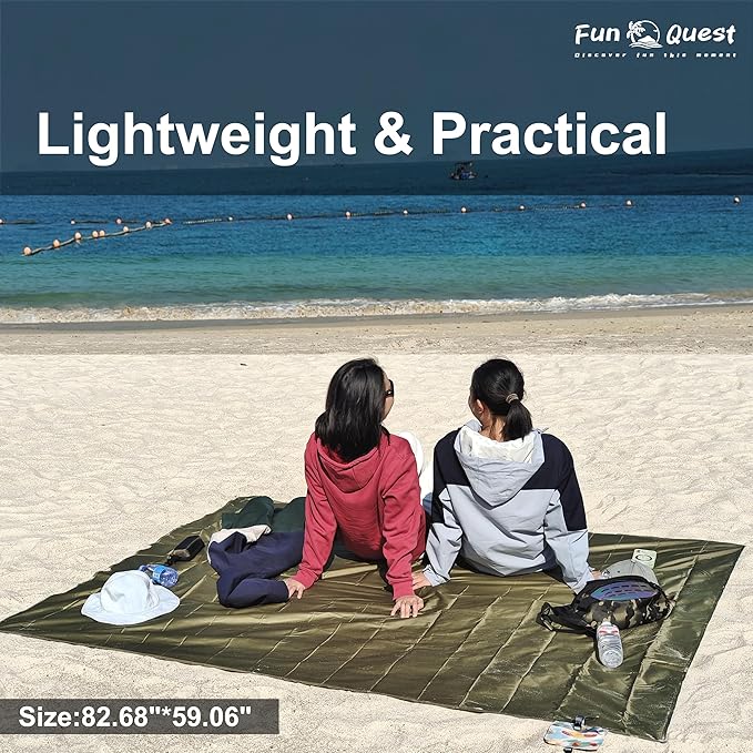 Picnic Blanket Waterproof – Packable Sand Proof Beach Blanket (0.42lb/0.66lb) Compact &amp Foldable Fits in Pocket with Integrated Stakes Ideal for Camping Hiking Travel Concert Festival