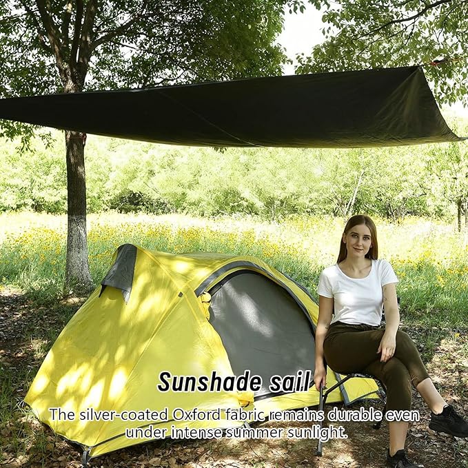 10x10FT Rain Fly Tarp with Storage Bag Outdoor Camping Tarp Waterproof Lightweight Tent Camping Shelter Canopy Lightweight Easy Setup for Beach Backpacking Hiking Traveling