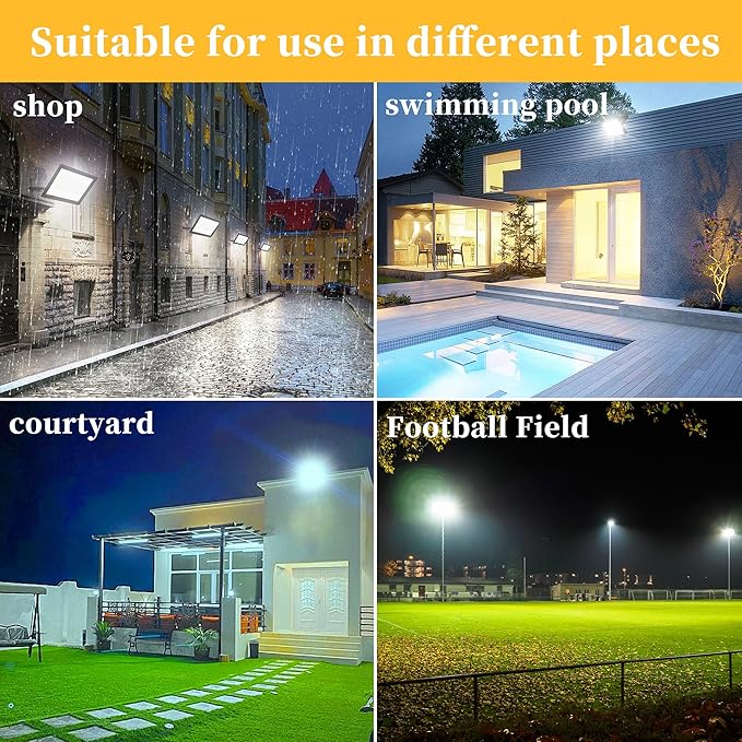 ADYENA 2 Pack 200W LED Flood Lights Outdoor Plug in 25000 LM Super Bright Led Stadium Lights Waterproof LED Work Light IP66 6000K Daylight White Floodlights for Patio Yard Garden Playground