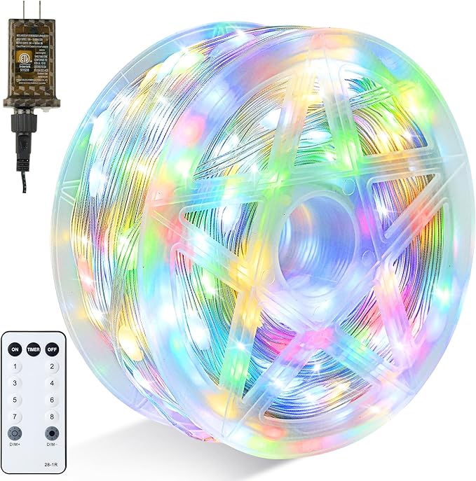 Joiedomi 600 LED Christmas Lights Outdoor197 FT Multicolor Christmas Tree Lights with 8 Modes Timer PVC Clear Wire String Lights with Reel for Indoor Outdoor Holiday Xmas Eve Night Decorations