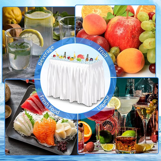 Dragosum Outdoor Cooler Table with Drain Folding Ice Cooler Table with Removable Matching Skirt Portable Table Coolers 4 Foot for Party BBQ Camping Wedding