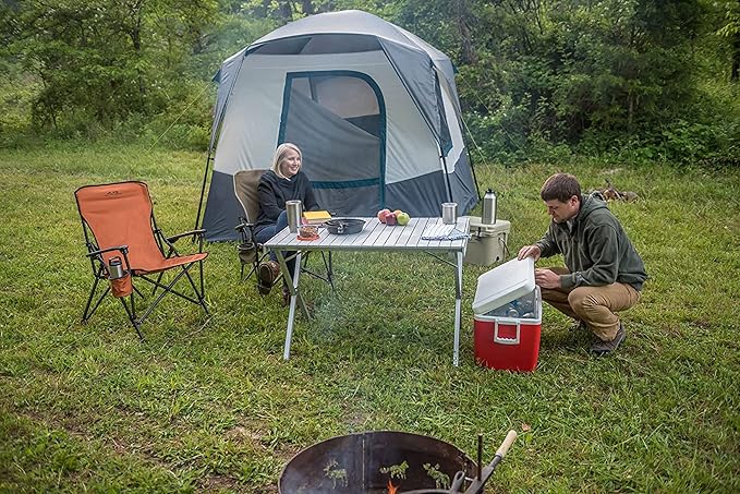 ALPS Mountaineering Folding Camping Table with Smooth Easy-to-Clean Roll Top and Sturdy and Lightweight Aluminum X Frame Shoulder Carry Bag 3 Sizes