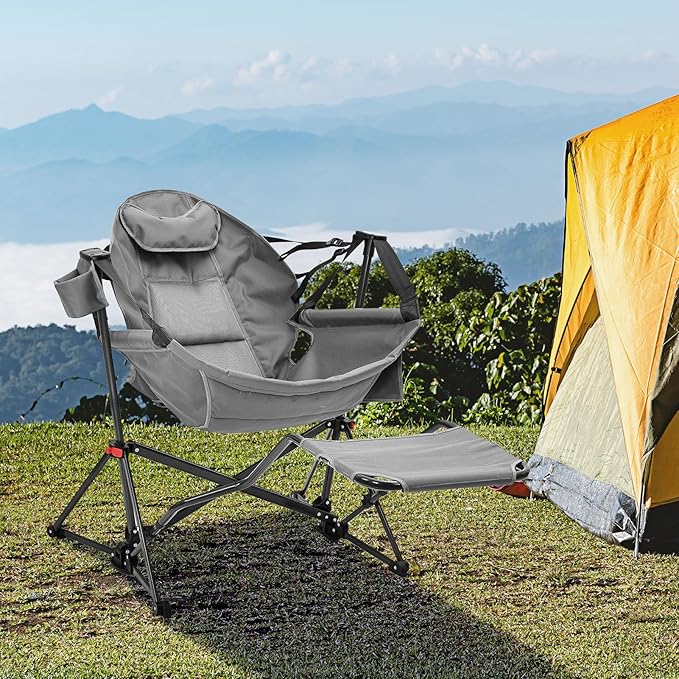 Hammock Camping Chair with Leg RestLightweight Portable Outdoor Chair for Camping and Hiking Supports 350lbs-Gray