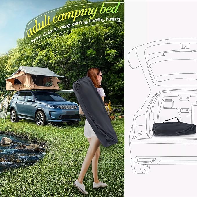 KAKO Folding Camping Cot Heavy Duty 600 Lbs Portable Bed for Adults Camping Beds with Carry Bag Grey