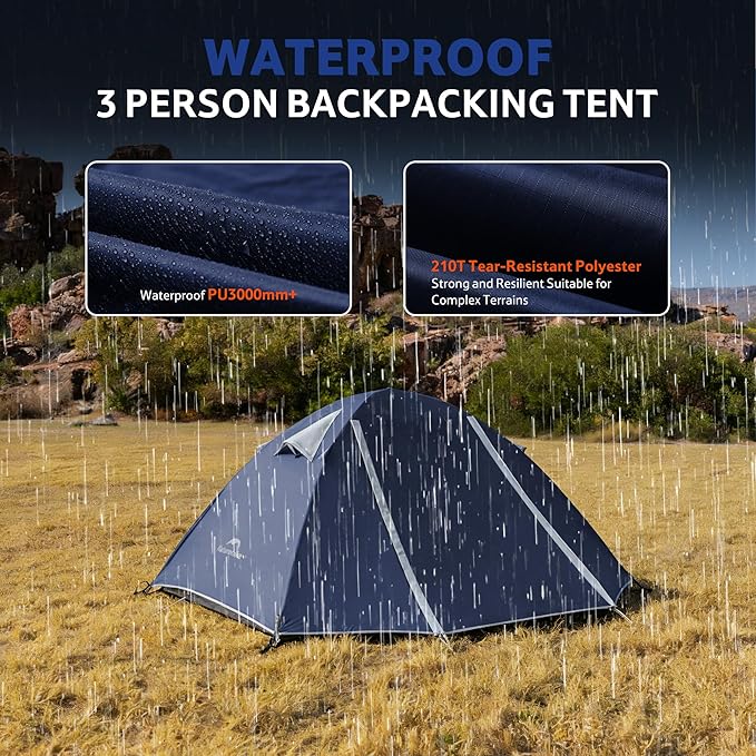 Naturehike Bleik-B 2 Person 3 Person Tent Lightweight Backpacking Tents for Camping Double Layer Waterproof Camping Tent