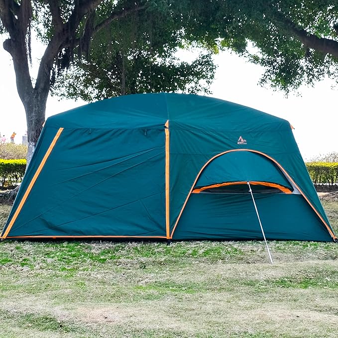 KTT Extra Large Tent 8-10-12 PersonFamily Cabin Tents2 Rooms3 Doors and 3 Windows with MeshStraight WallWaterproofDouble LayerBig Tents for OutdoorPicnicCampingFamily Gathering