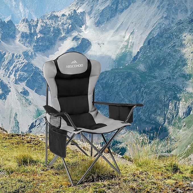 ABSCONDO Camping Chairs for Adults Oversized Folding Camp Chair for Outdoor with Cup Holder &amp Cooler Bag XL Heavy Duty Lawn Chairs Supports up to 350lbs (2 Pcs)