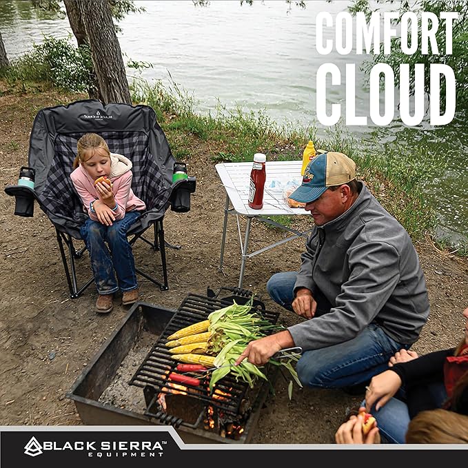 Black Sierra Oversized Camping Chair for Adults – 400 lb Heavy Duty Folding Chair with Cup Holders &amp Carry Bag