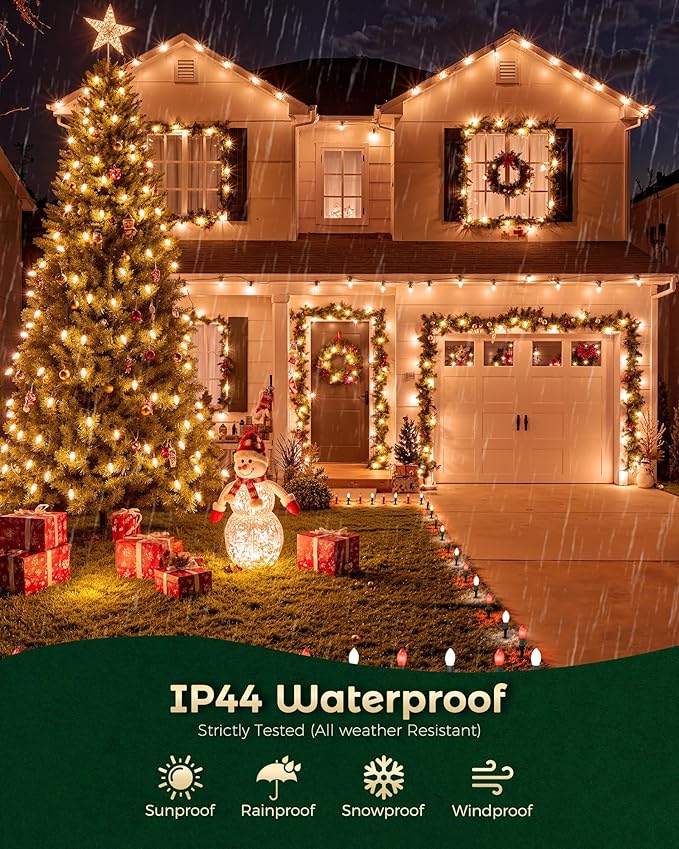 Brightown Frosted C9 LED Christmas Lights Outdoor 2 Packs Total 51.4Ft 40 LED Bulbs Pathway Lights Christmas Decorations Outside Driveway Waterproof Walkway Sidewalk Red and White
