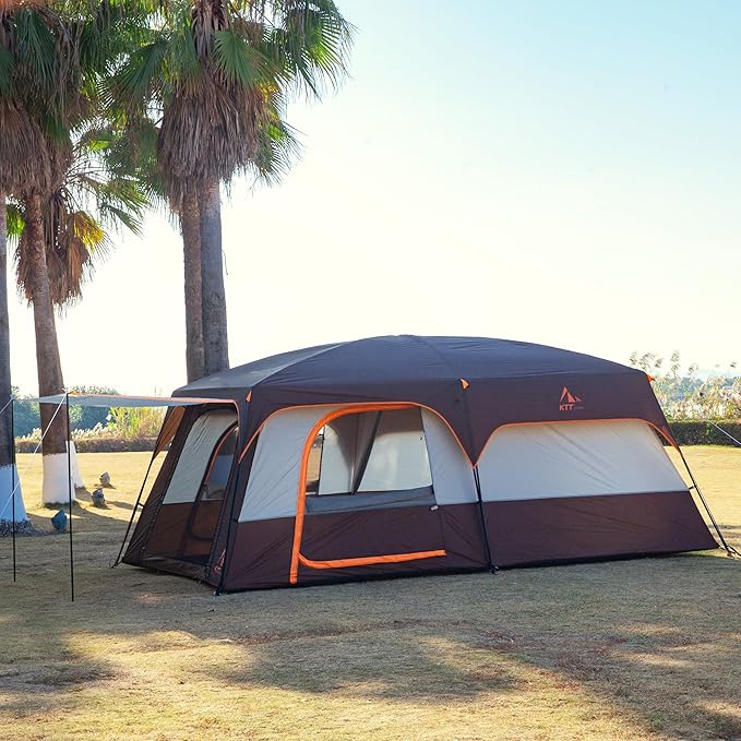 KTT Extra Large Tent 10-12-14 Person(B)Family Cabin Tents2 Rooms3 Doors and 3 Windows with MeshStraight WallWaterproofDouble LayerBig Tent for OutdoorPicnicCampingFamily Gathering