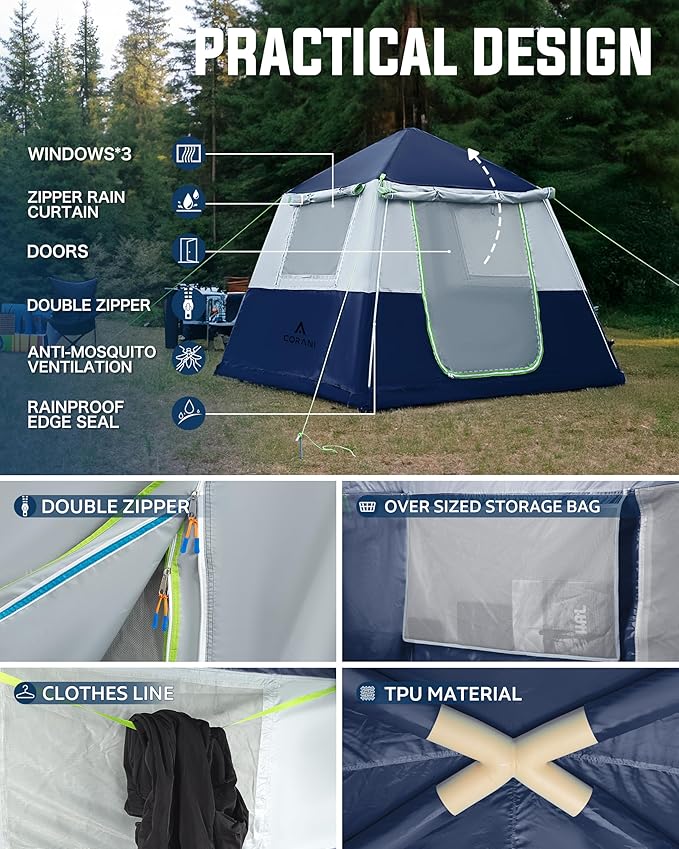 14.1'x6.5'x9' Inflatable Tents for Camping Portable 6/8/10 Person Blow Up Air Tent Waterproof Windproof Easy Setup Large Family Tent with 2 Doors 6 Windows Mosquito Screen