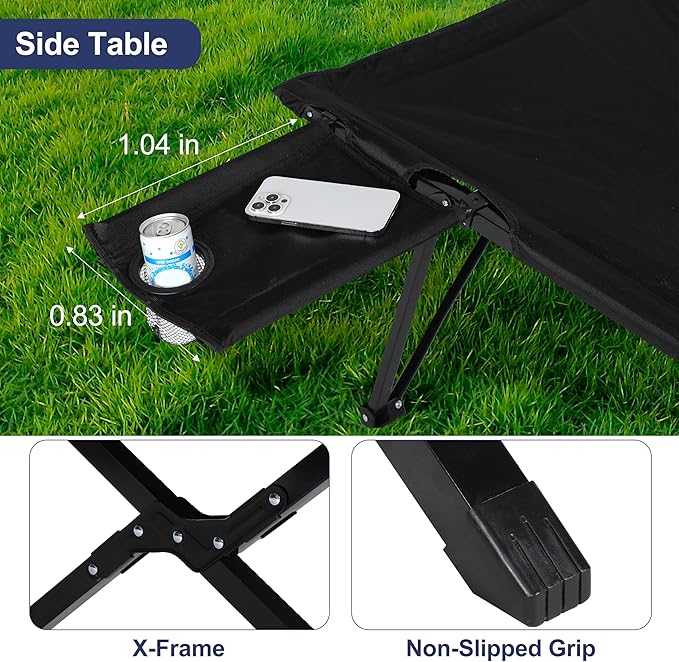 YSSOA Folding Camping Cot with Table for Adults Portable and Lightweight Sleeping Bed for Outdoor Traveling Hiking Easy to Set up Black