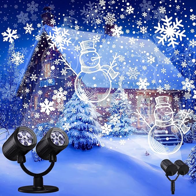 Toodour Snowman &amp Snowflake Christmas Projector Lights Outdoor Double Head Dynamic Snowman &amp Snowflake Projector Lights with Timer Waterproof White Christmas Light for Yard Wall Indoor Xmas