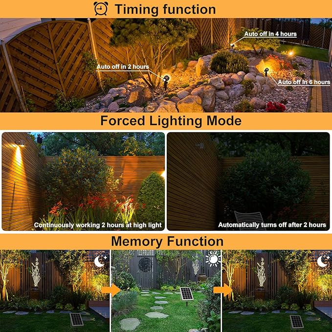 MEIKEE 6 in 1 Solar Spotlights Outdoor 6W/6V Solar Powered Landscape Lights IP66 Waterproof Auto On/Off Landscape Spotlights with 3 Colors 56ft Cord for Garden Path Yard Patio Light