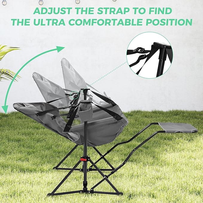 Ainfox Hammock Chair with Footrest Oversized Swinging Portable Folding Camping Chairs for Adults Outside Swinging Camp with Cup Holder Pillow for Outdoor Patio Lawn Grey
