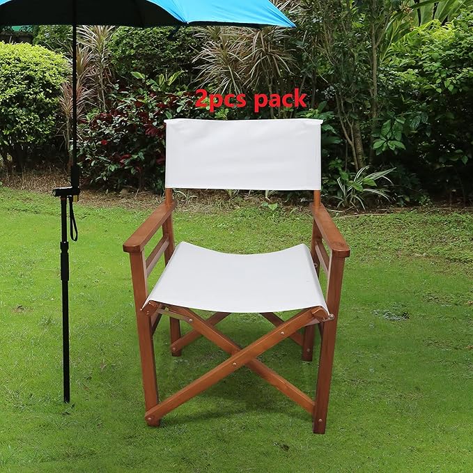 2pcs Wooden Folding Chair - Director Chair for Camping Home Patio - Portable Chair High Foldable Stool for Outdoor Director's Chairs Foldable Makeup Chair for Makeup Artist - populus + Canvas