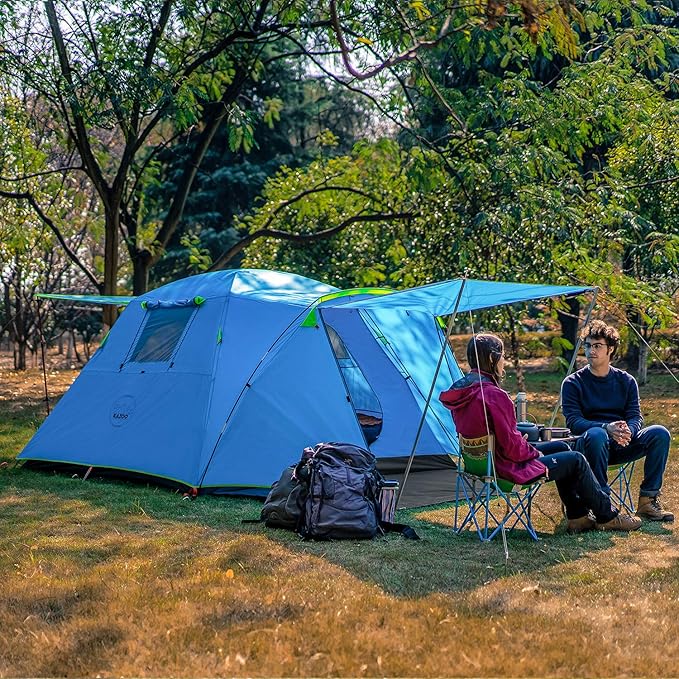 KAZOO 2／4 Person Camping Tent Outdoor Waterproof Family Large Tents 2/4 People Easy Setup Tent with Porch Double Layer | Outdoor Waterproof Family Large Tents Easy Setup