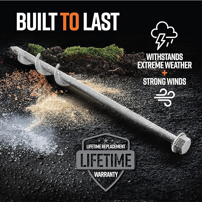 GROUNDGRABBA Screw in Tent Stake for Normal to Hard Ground | Premium Drill Driven Ground Anchor Earth Screws | 4X Pro Stakes (1 Foot) 4X Closed Hooks 1X 5/8 Hex Socket Driver