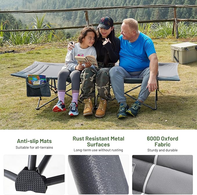 TIMBER RIDGE Extra Wide Heavy Duty Camping Cot for Adult Easy Set Up Oversized Sleeping Cot with Carry Bag for Camping Travel and Outdoors Support up to 450lbs Grey 2 Pack