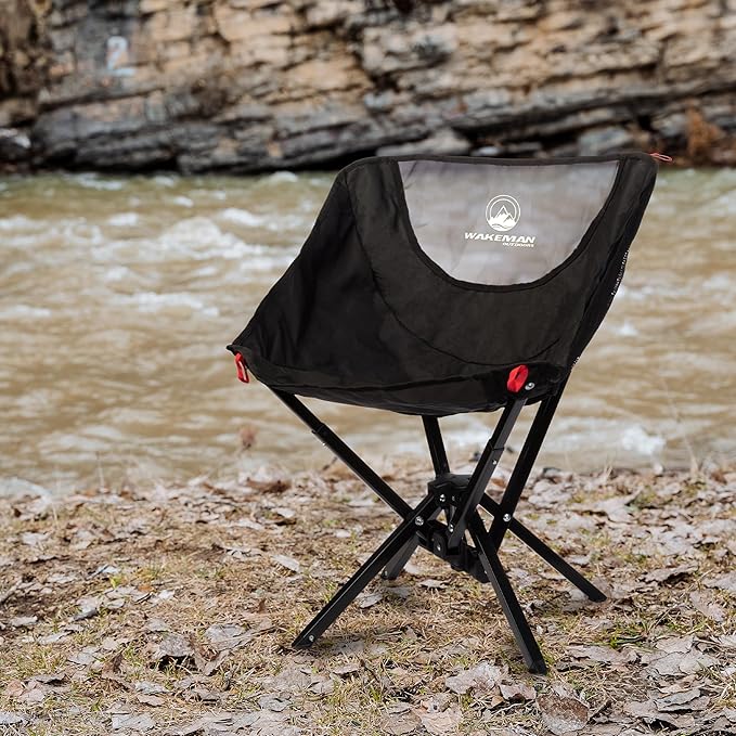Portable Camping Chair - Compact Foldable and Lightweight Backpacking Chair with Carrying Bag - Backpacking Gear for Picnic Camp Hiking and Outdoor Field Use by Wakeman (Black)