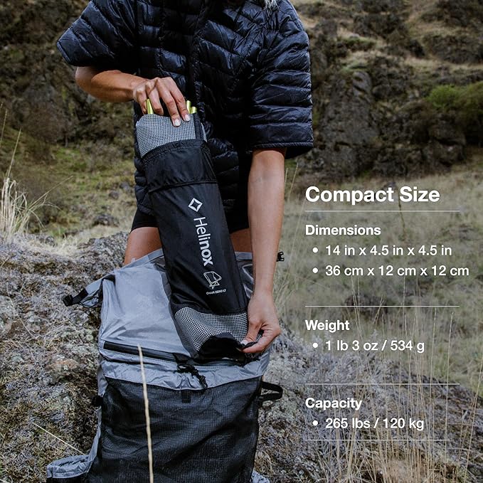 Helinox Chair Zero LT 1.12 lbs Lightweight Camping Chair Durable Ripstop Compact Size Portable and Packable Seat Strong and Ultralight Frame Backpacking Travel Essential Cyan