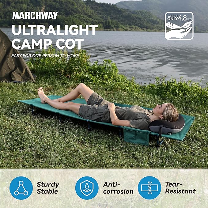 MARCHWAY Ultralight Folding Tent Camping Cot Bed Portable Compact for Outdoor Travel Base Camp Hiking Mountaineering Lightweight Backpacking (Green)