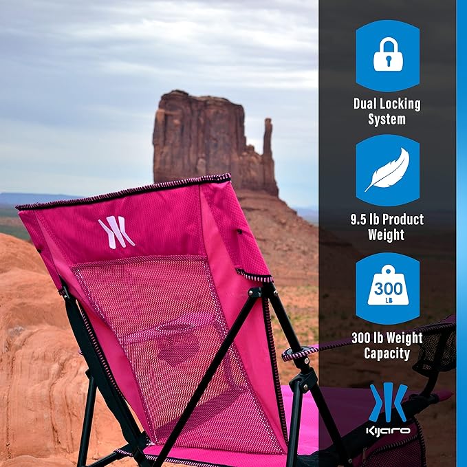 Kijaro Dual Lock Portable Camping Chairs - Enjoy the Outdoors with a Versatile Folding Chair for Sports Lawn - Dual Lock Feature Locks Position – Hanami Pink