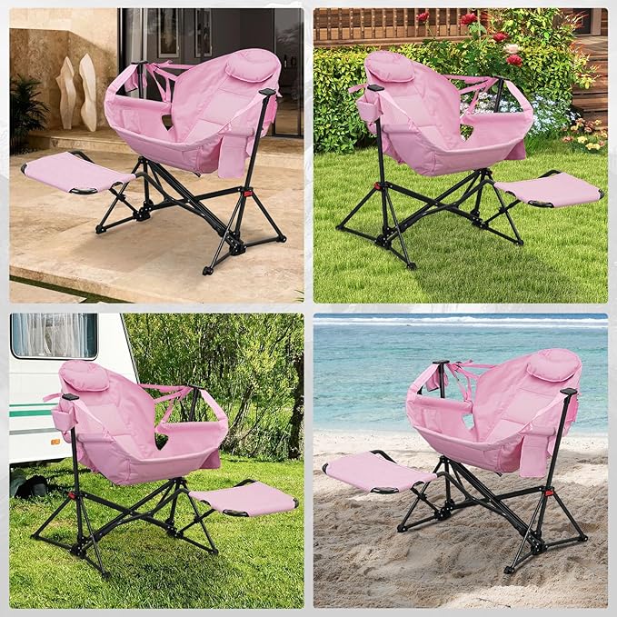 Hammock Camping Chair with Leg RestLightweight Portable Outdoor Chair for Camping and Hiking Supports 500lbsPink