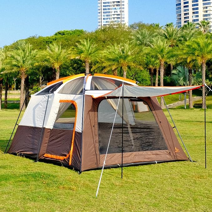 KTT Large Tent 8-10-12 PersonFamily Cabin Tents2 Rooms2 Doors and 4 Windows with MeshStraight WallWaterproofDouble LayerBig Tents for OutdoorPicnicCampingFamily Gathering