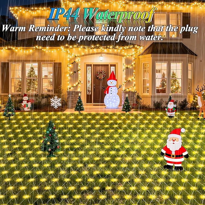 Lovelite 10ft x 10ft Net Lights 280LED Gazebo Lights Outdoor 8 Modes Timer Waterproof Connectable Christmas Light Clear Wire Large Size for Bushes Patio Pergolas Garden Holiday Party - Warm White