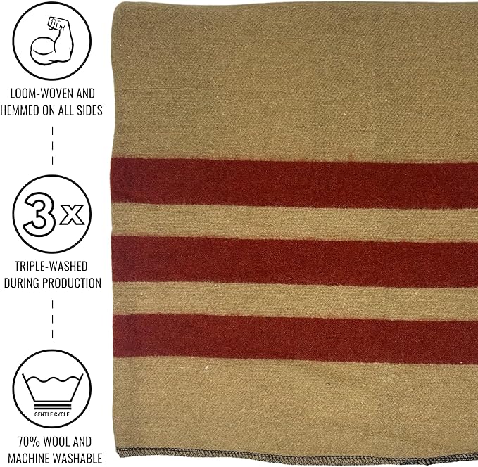 Arcturus Rainier Wool Blanket Warm Thick Washable Wool Blanket for Home Outdoors Camping Tailgates Picnic Hunting Travel &amp Emergency Kits Twin Size 4.5 lb Dry Falls