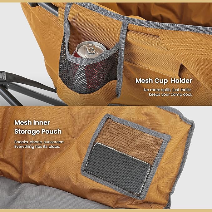 ARROWHEAD OUTDOOR Oversized Heavy-Duty Club Folding Camping Chair with Pocket Cup Holder Portable Padded Moon Round Saucer Supports 330lbs Carrying Bag