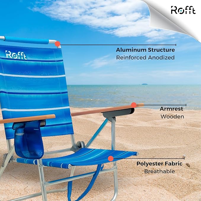 Beach Chair 17 Seat Height 7-Position Reclining Heavy Duty Folding with Backpack Straps Cup Holders and Back Cooler Storage High Back for Seniors