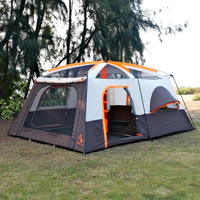 KTT Extra Large Tent 10-12-14 Person(A)Family Cabin Tents2 Rooms3 Doors and 3 Windows with MeshStraight WallWaterproofDouble LayerBig Tent for OutdoorPicnicCampingFamily Gathering