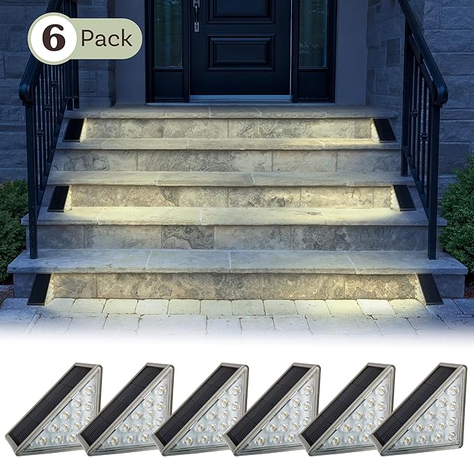 Solar Step Lights for Outside 6-Pack - LED Solar Stair Lights Outdoor Waterproof IP67 Outdoor Lighting for Walkways Deck Front Door Entryway Garden Pathways or Porch by Pure Garden