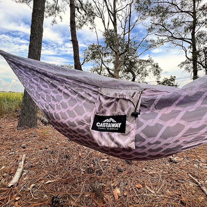 Castaway Travel Hammocks Double Rope Design Camping Hammock with 2 Tree Straps Triple Stitched Durable Nylon Material Compact Design for Backpacking Travel Beach Backyard Patio Hiking