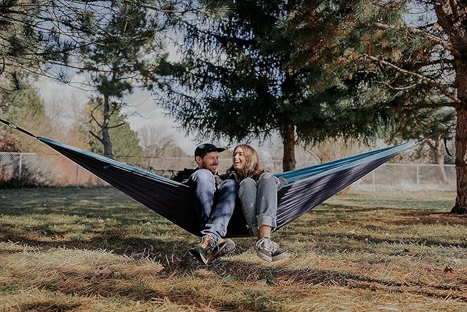 Stansport 30630-50 Double Nylon Hammock - Navy/Light Blue