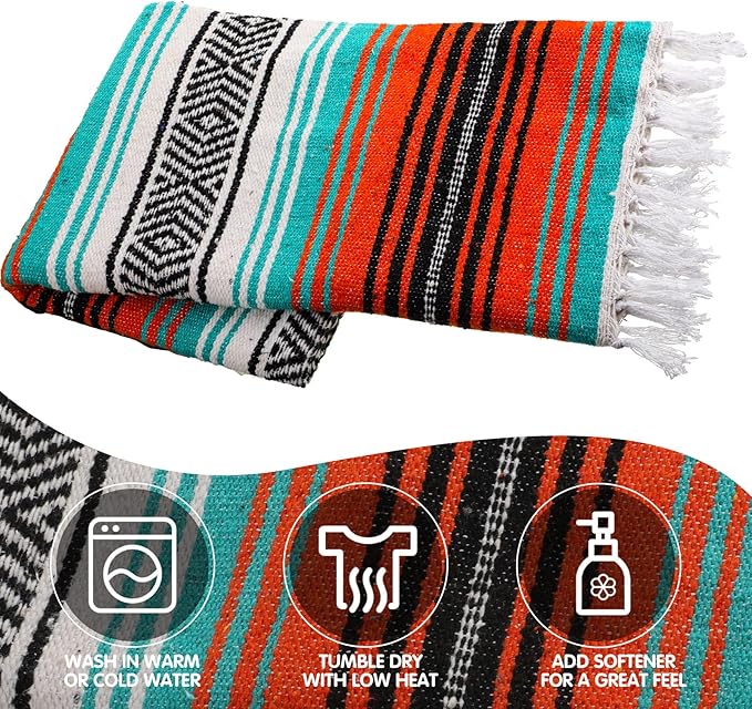 Haull 10 Pcs Large Mexican Blankets Bulk 51 x 71 Mexican Serape Blankets Yoga Authentic Throw Colorful Striped Falsa with Fringed for Outdoor Car Travel Camping Beach Picnic Patio Mat Towel