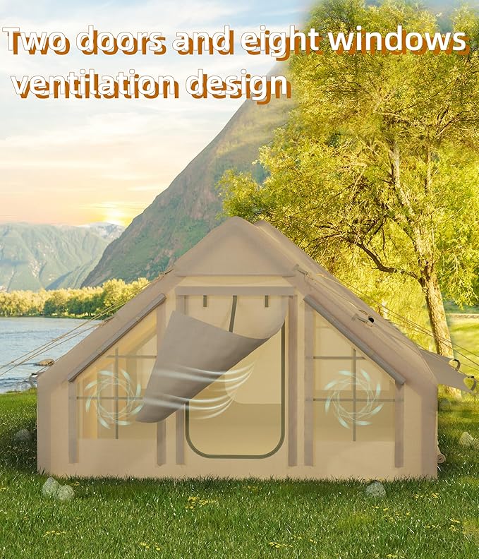GAOMON Inflatable Camping Tent with Air Pump 6-8 Person Large Blow Up Tent for Family or Group Waterproof Oxford Fabric Quick Setup Glamping Tent for Outdoor All Seasons