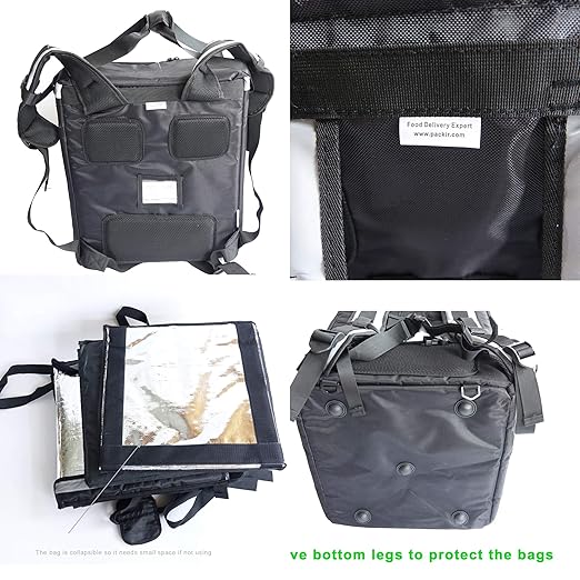 PK-92V: Large Rigid Heavy Duty Food Delivery Box for Motorcycle Insulated Pizza Delivery Bag for Bicycle/Scooter Top Loading 17 x 17 x 17 Collapsible Waterproof