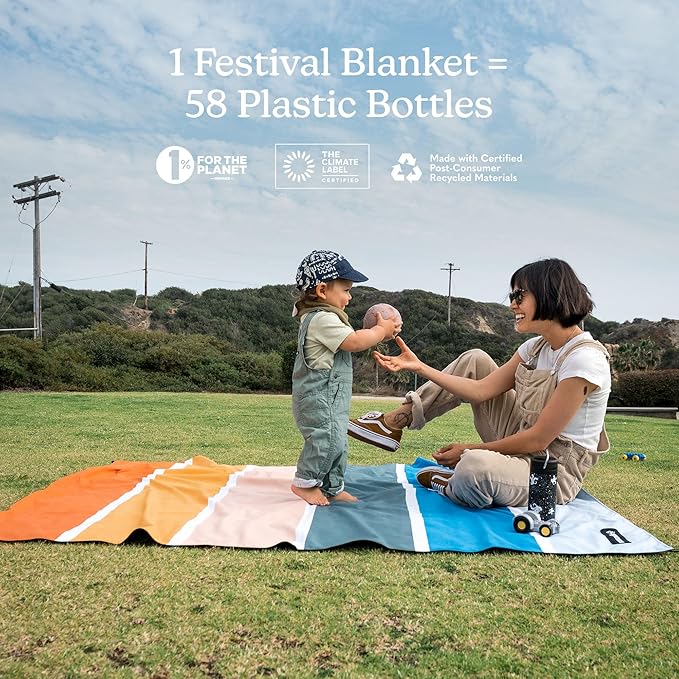 Nomadix Festival Blanket - Perfect for Picnics Camping &amp Lawn Seating - Plush Top &amp Water Resistant Base - Made with Post Consumer Recycled Materials - Stripes Retro - 60:x 72