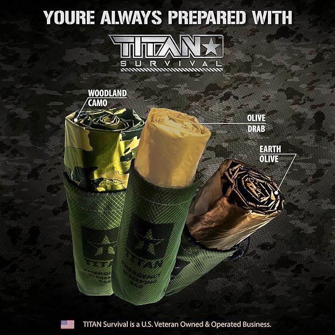 TITANSurvival Emergency Sleeping Bags for Survival 36” x 78” - 90% Heat Retention 41% Thicker &amp Waterproof - Durable Survival Sleeping Bag for Cold Weather Camping - Thermal Sleeping Bag Outdoor