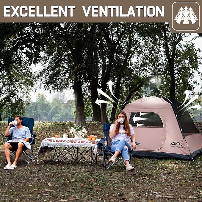 Happy Travel Camping Tent 4/6 Person Dome Tents for Camping with Rainfly Waterproof Clip Easy Setup Portable Family Tent with Mesh Windows 20% More Headroom Backpacking Tents for Camping &amp Hiki